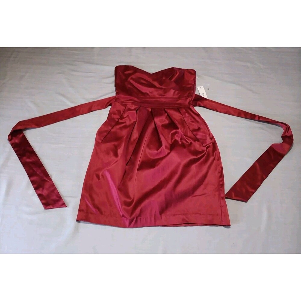 Tease Me Juniors Size 5 Red  Strapless Dress With Tie Prom Gown Formal Pockets